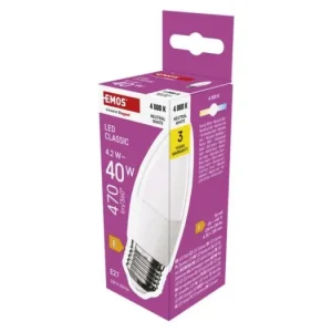LED žárovka Classic svíčka / E27 / 4,2 W (40 W) / 470 lm / neutrální bílá Originální