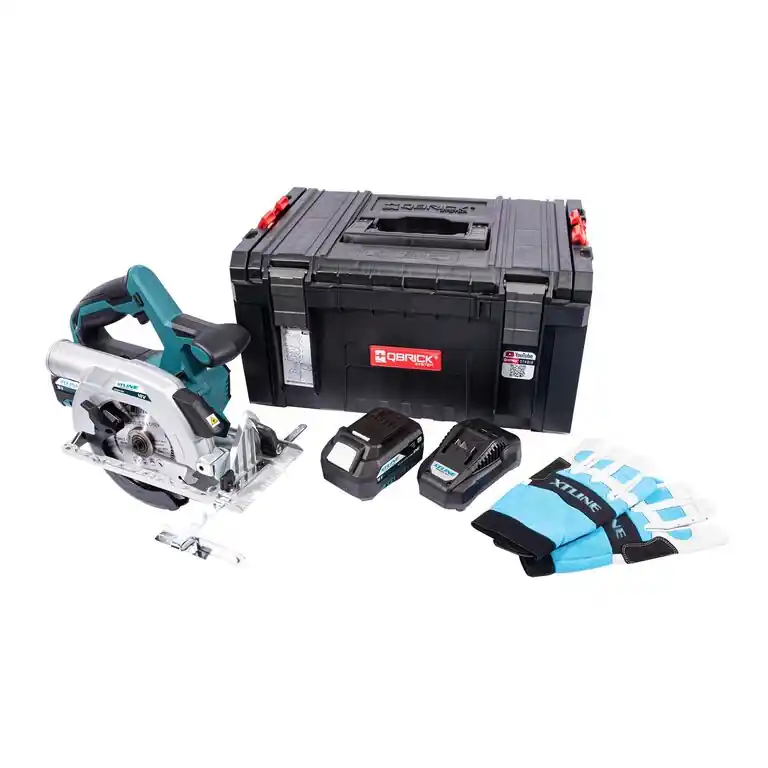 Akce XTLINE Aku kotoučová pila bezuhlíková 18 V, 165 mm + 2 baterie 5.0 Ah + nabíječka 3.5 A + box
